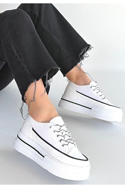 WE&ME Dalen White Linen Lace-Up Sports Shoes