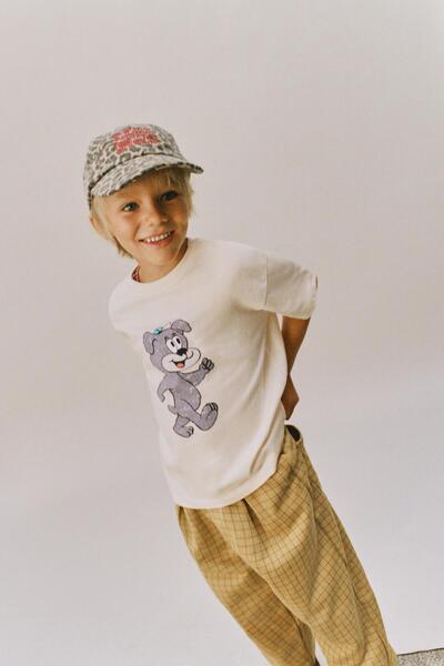 Magu Момчешка памучна тениска с принт на куче и кариран спортен екип