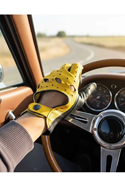 Modalight Sürüş Eldiveni,Sarı,Siyah,Kombin Hakiki deri