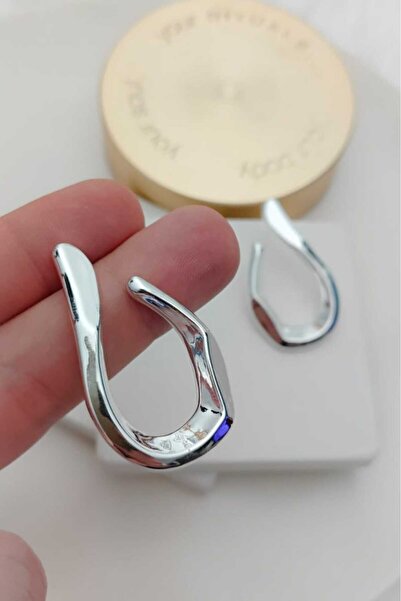 KYOLA DESİGN Wavy Hook Silver Color Women's Earrings Ultra Light (4.5cm)