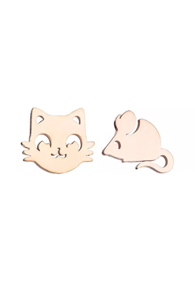 EFAYN.RO Women's earrings, mouse and cat pattern, rose gold, EFAYN