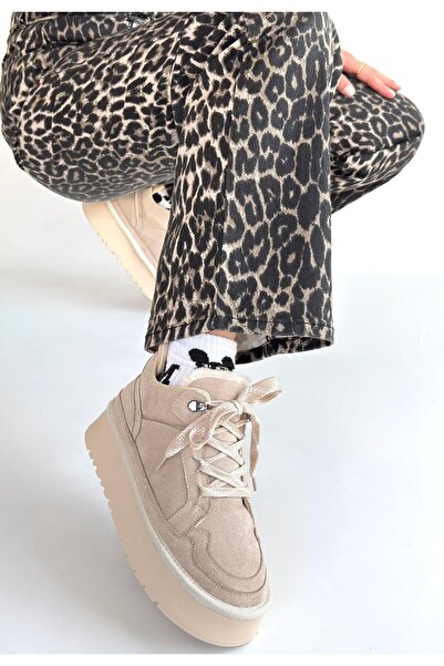 WE&ME Muden Beige Suede Lace-Up Boots