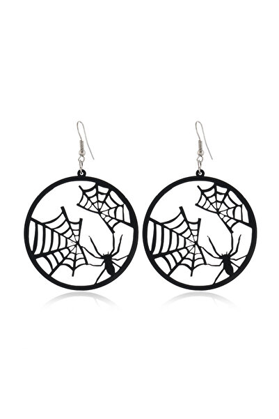 EFAYN.RO Cercei dama Halloween, negru, rotunzi, design paianjen jucaus, EFAYN