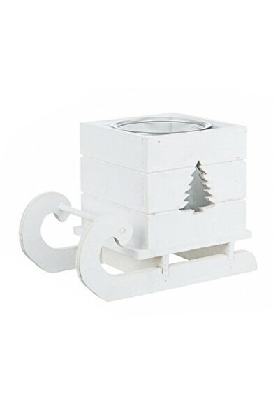 Bizzotto Suport lumânare din lemn cu model de sticlă, model de sanie, 16x9x11...