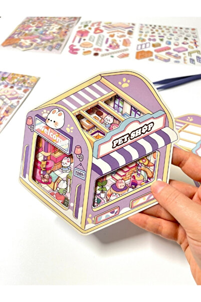 Kağıt Gemi Dükkan DIY Kawaii Pet Shop Tasarlama 2 Yaprak 102 Adet 3D Diorama ...