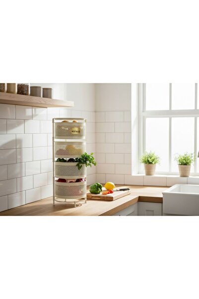 vipgross Metal Sebzelik Meyvelik, Yuvarlak Mutfak Rafı, Çok Amaçlı Patates So...