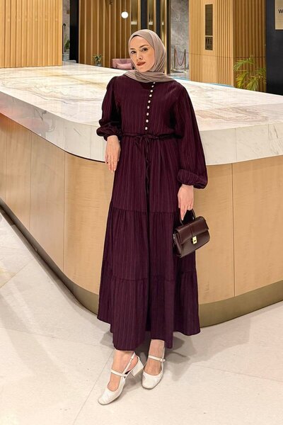 lamelif Biritli Hijab Dress Plum