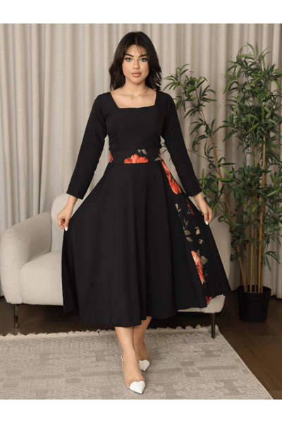 TREN Premium Barbie Fabric Midi Dress with Floral Side Print for Eid Events a...