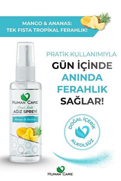 Human Care Ağız Spreyi - Mango & Ananas - Alkolsüz Doğal Ağız Kokusu Giderici Önleyici