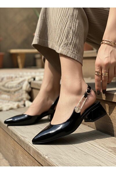 marinarosse Kadın Aden Taşlı Yeni Sezon Abiye Ayakkabı Siyah Rugan