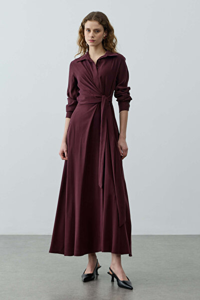 Fahhar Kruvaze Bağlamalı Elbise Mürdüm