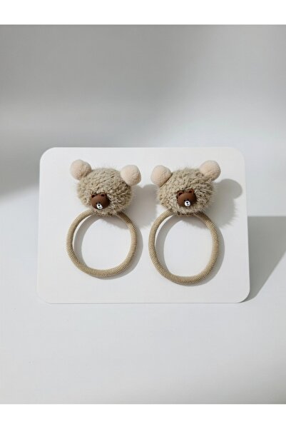 LİNACO Plush Teddy Bear Hair Clips Set of 2 Cute Figured Rubber Clips Baby Ki...