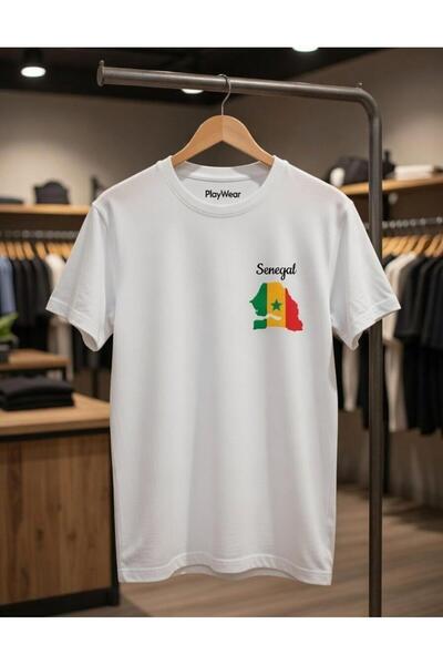 playwear تي شيرت أسود بتصميم شعار الجيب مع خريطة السنغال والعلم