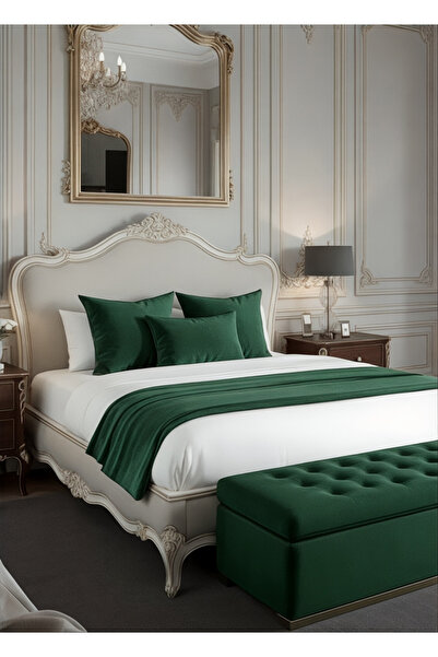 FARCY 3-Piece Velvet Fabric Decorative Bed Runner & 2-Piece Inner Filled Squa...