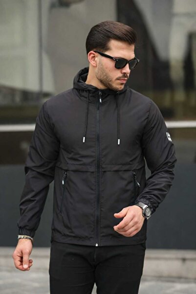 Rowsmen Men's Black Seasonal Spring Waterproof Hooded Raincoat Jacket