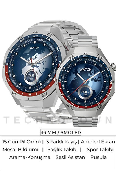 TECHNOTOWN AMOLED Bluetooth Arama Özellikli Akıllı Saat | 15 Gün Pil | 3 Kayı...