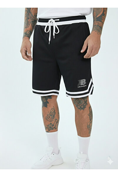 NİCE B Printed Men's Black Basketball Shorts - Retro Style Non-Grid Comfortab...