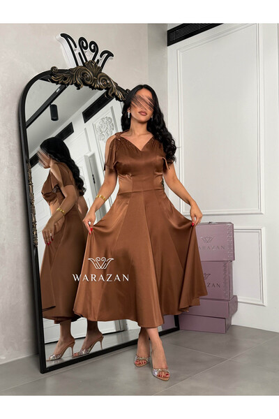 Warazan Soft midi dress with beading at the shoulder
