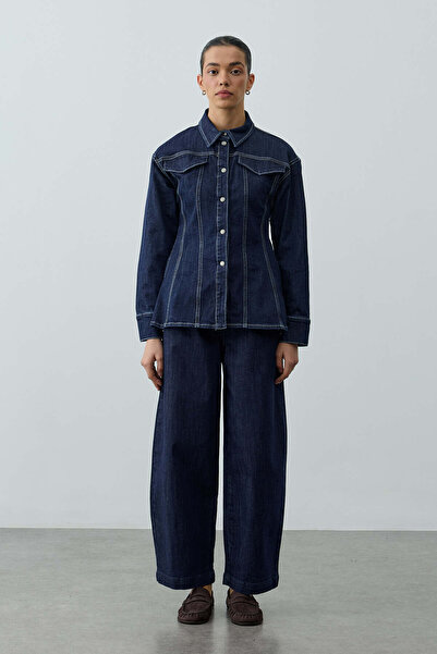 Fahhar Pens Detaylı Denim Gömlek Ceket Lacivert