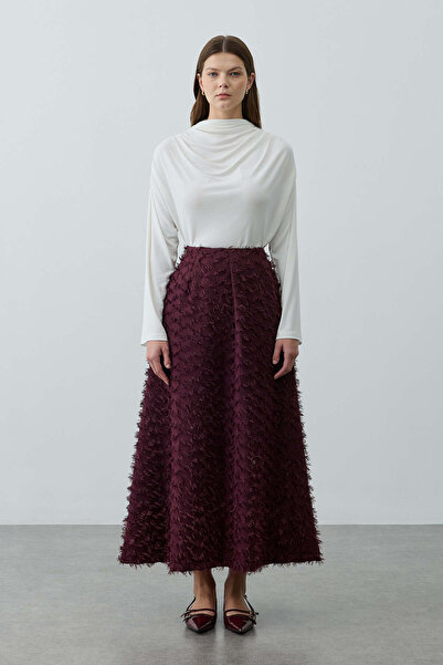 Fahhar Üç Boyutlu Pensli Etek Mürdüm