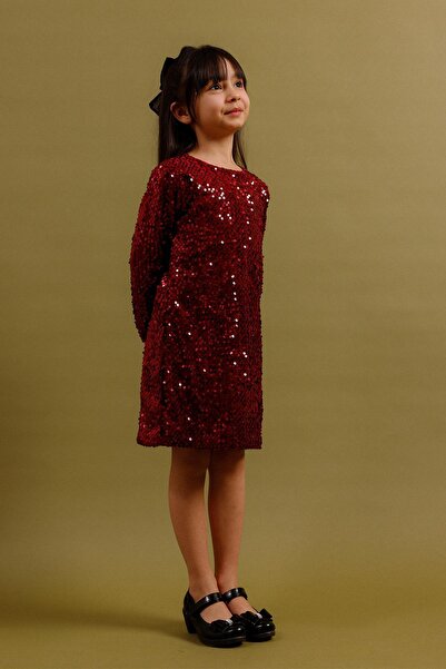 Perendi Rochie din catifea cu mâneci lungi și paiete pentru fete – Rochie de ...