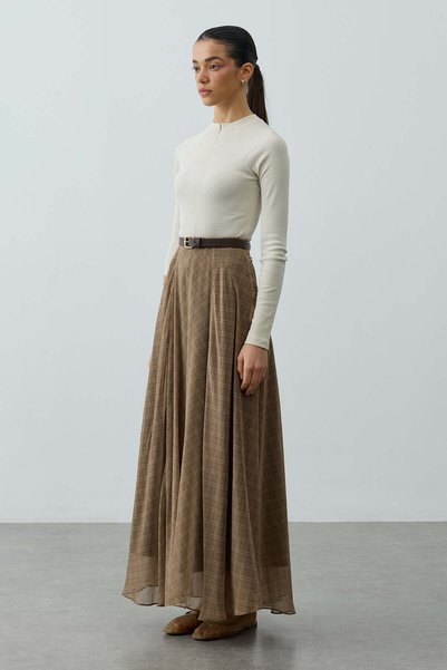 Fahhar Checkered Skirt Mink