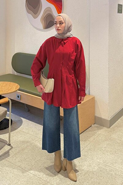 lamelif Front Pleated Detailed Shirt Burgundy