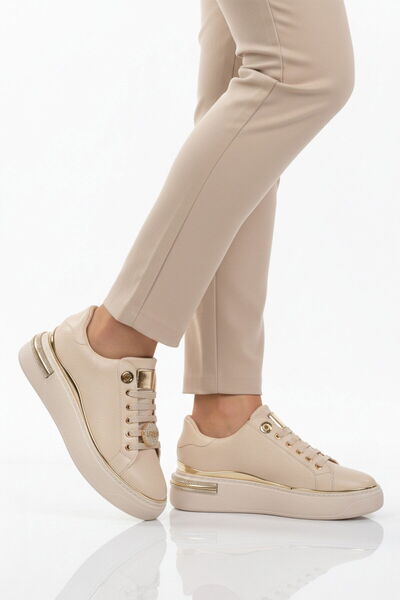 AYAKMOD Pantofi sport de damă, bej, cu șireturi, cu broderie cu pietre, ușori...