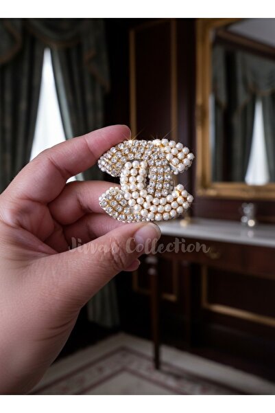 Jivva's Collection Chanel Temalı Zirkon Taşlı Broş (5x4cm). Özel Tasarım