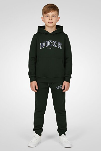 Nicce Kids Boy 2 Pieces Brand Logo Hoodie And Sweatpants Set, Dark Green