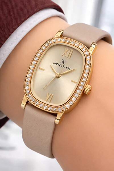 Daniel Klein Leather Cord Steel Case Women's Wristwatch+Bracelet Gift Beige S...