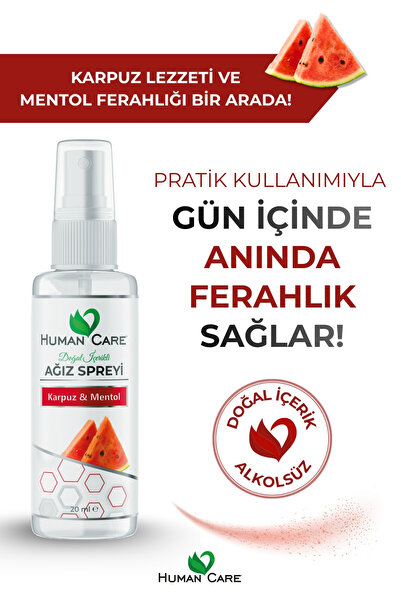 Human Care Ağız Spreyi - Karpuz & Mentol - Doğal İçerikli Alkolsüz Ağız Kokusu Önleyici