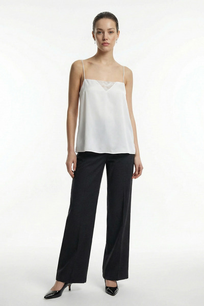 Setre Ecru Lace Detailed Thin Strap Blouse