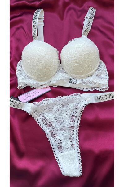 MODELLİFE White String Underwear Set with Empty Supportless Lace, Rubber and ...