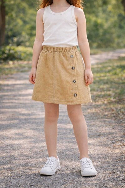 BEBEĞİME ÇORAP Girl's School Skirt with Elastic Waist Velvet Shorts Skirt Model