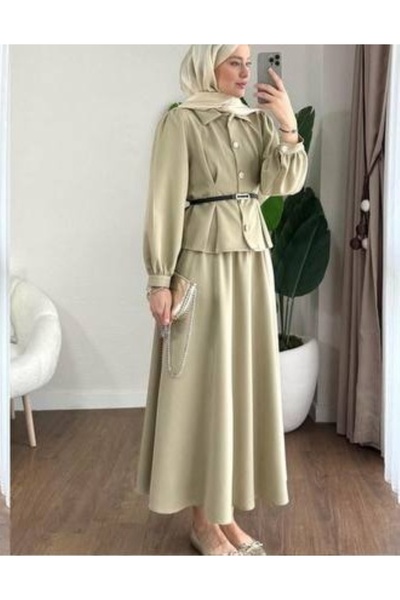 SİBELGİYİM Belt Detail Shirt Skirt Set