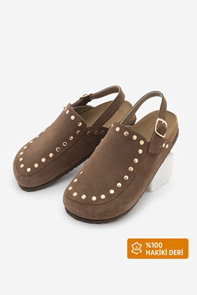 Marjin Kadın Hakiki Deri Eva Taban Önü Kapalı Zımbalı Günlük Sandalet Bolve K...