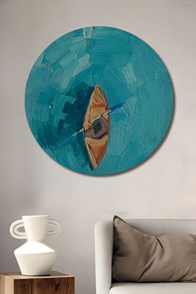 Novellea Dekoratif Ahşap Yuvarlak Tekneyle Deniz Tablosu Ev/Ofis/İşyeri/Salon...