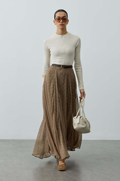 Fahhar Checkered Skirt Mink