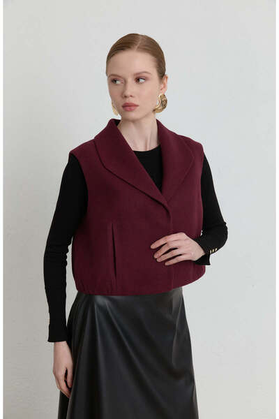 Fatma Atasoy Balon Vişne Kaşe Yelek