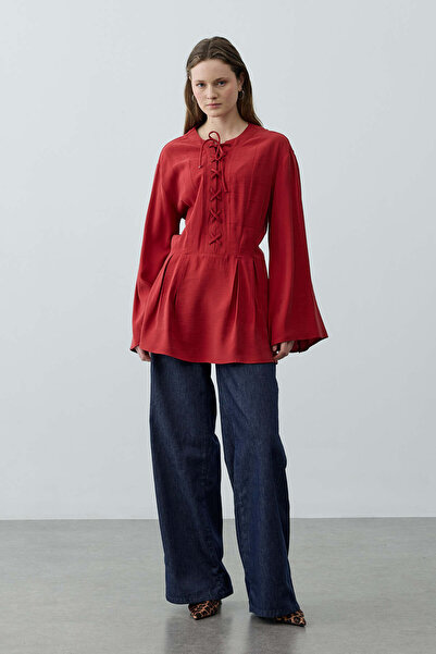 Fahhar Bağcık Detaylı Üst Kırmızı