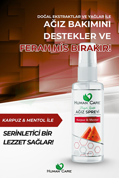 Human Care Ağız Spreyi - Karpuz & Mentol - Doğal İçerikli Alkolsüz Ağız Kokusu Önleyici