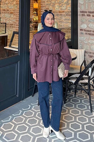 lamelif Wide Collar Ribbed Shirt Plum
