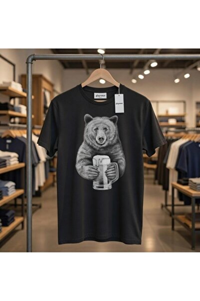 playwear Tricou cu imprimeu unisex, cu design lar, Bear Beer