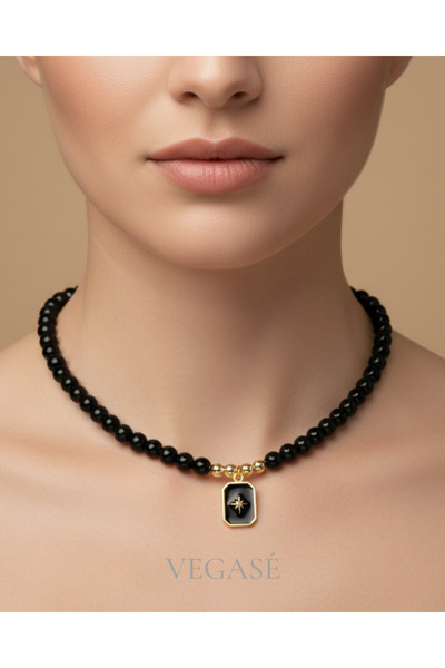 Vegase Eterna Siyah Boncuklu Kolye