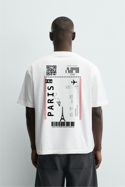 Butik Tricou unisex cu imprimeu tematic Trend Biz Paris Ticket, supradimensionat