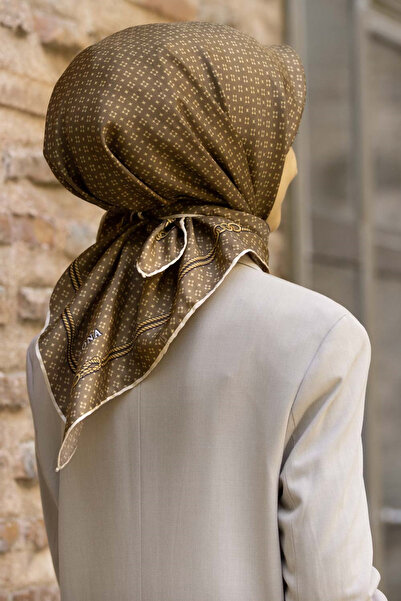 Vissona %57 İPEK %43 VİSKON Twill İpek Zincir Desenli Vizon - Gold Renkli 90x...
