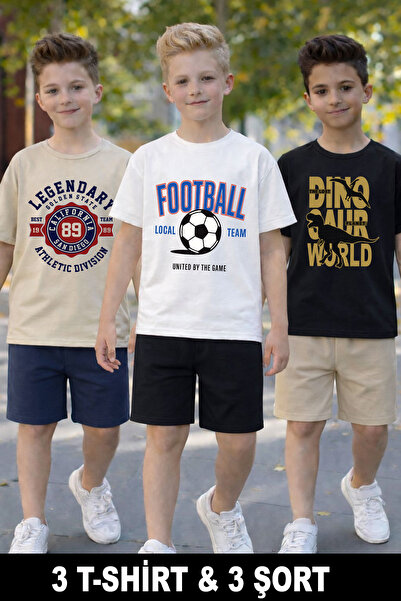 twins tailors طقم تي شيرت وشورت للأولاد مكون من 3 قطع مطبوع عليه ديناصور، طقم...