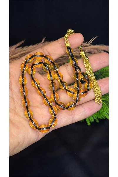 vevasilver Capsule Cut Beirut Drop Amber Prayer Beads, Tassel, Master Craftsmanship, Rhodium Plating