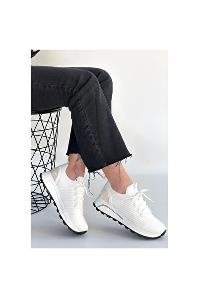 Erbilden Feort Beyaz Triko Bağcıklı Spor Ayakkabı